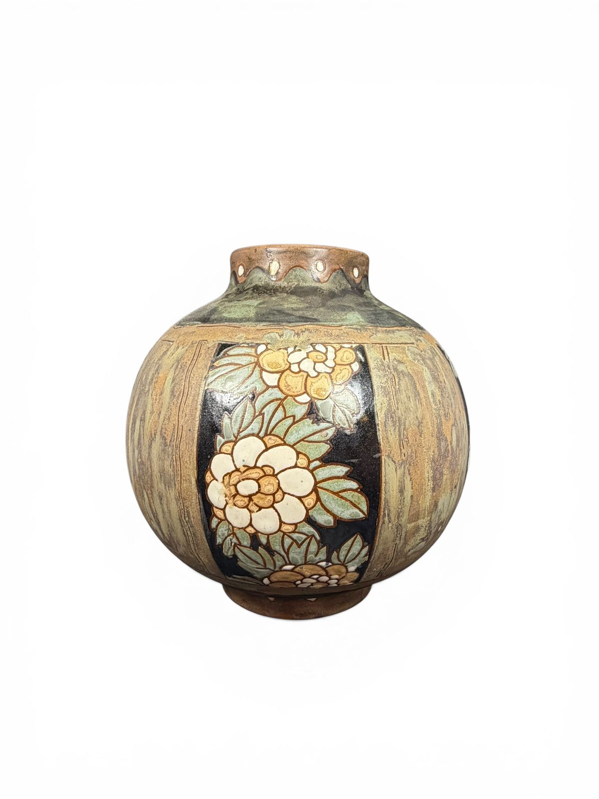 Vaso Art Déco com decoração floral em painéis