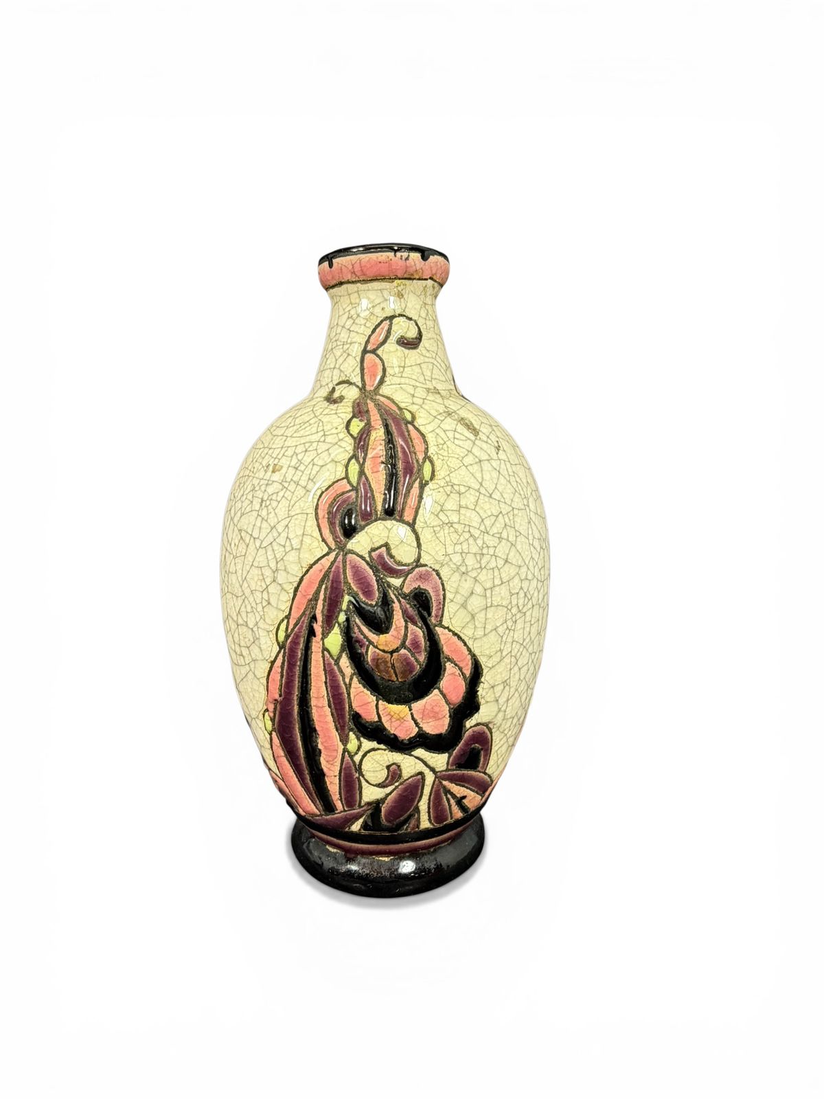 Vaso Art Déco com decoração floral estilizada