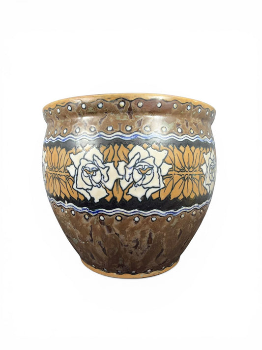 Cachepot Art Déco com decoração floral estilizada