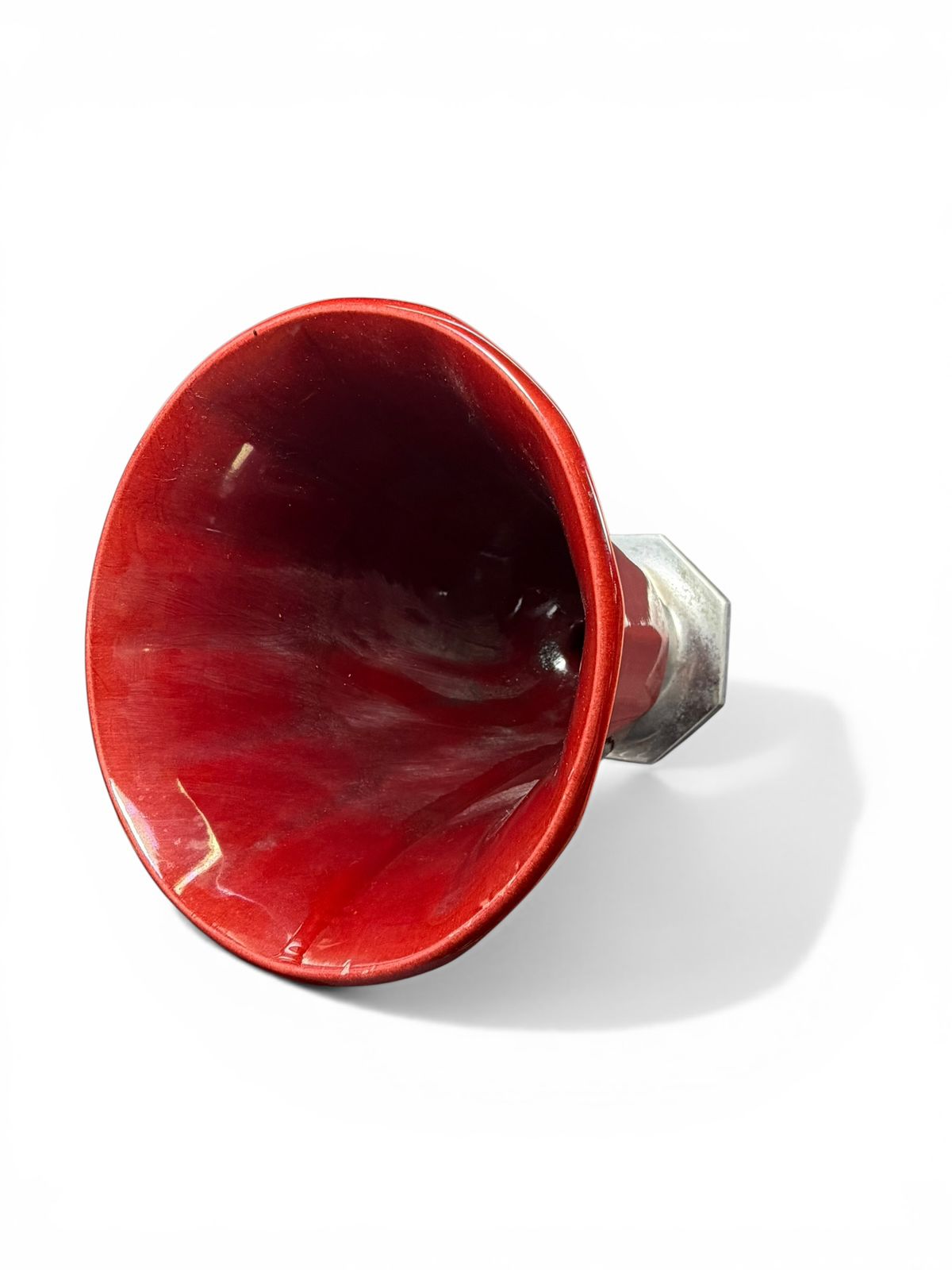 Vaso Art Déco em cerâmica esmaltada com base metálica