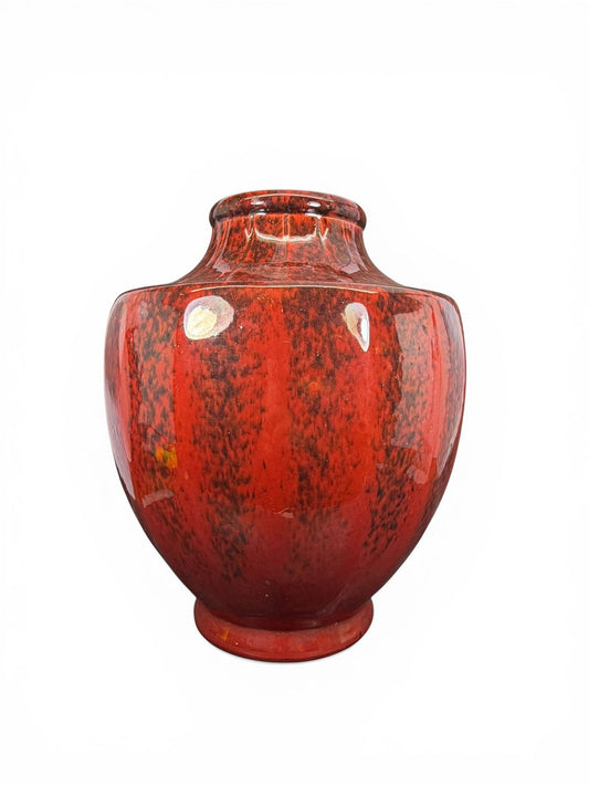 Vaso Art Déco em cerâmica esmaltada vermelho flambé