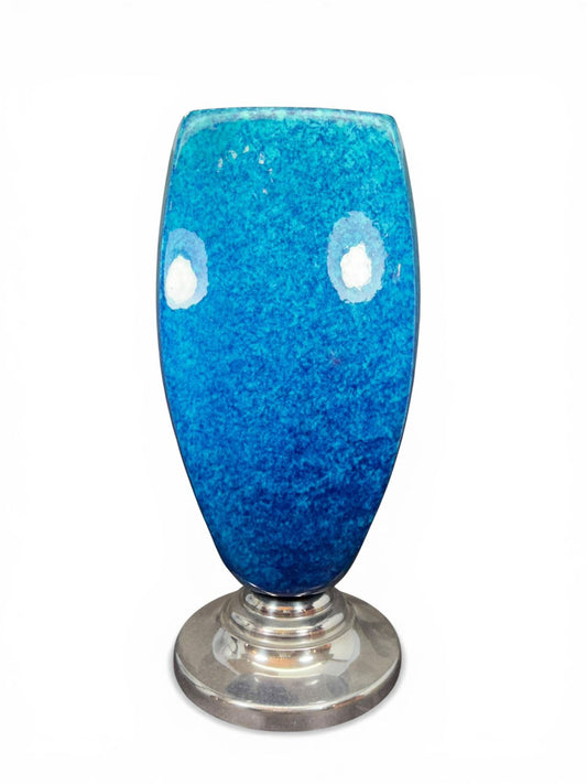 Vaso Art Déco em cerâmica esmaltada com base metálica