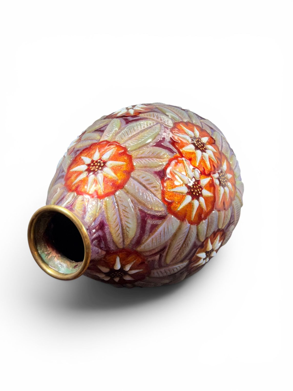 Camille Fauré (1874–1956) – Vase floral en émail polychrome