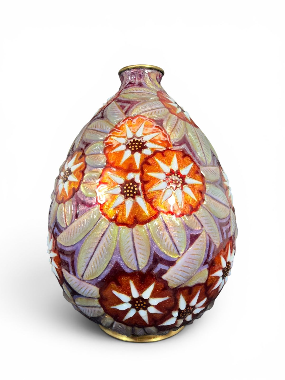 Camille Fauré (1874–1956) – Vase floral en émail polychrome